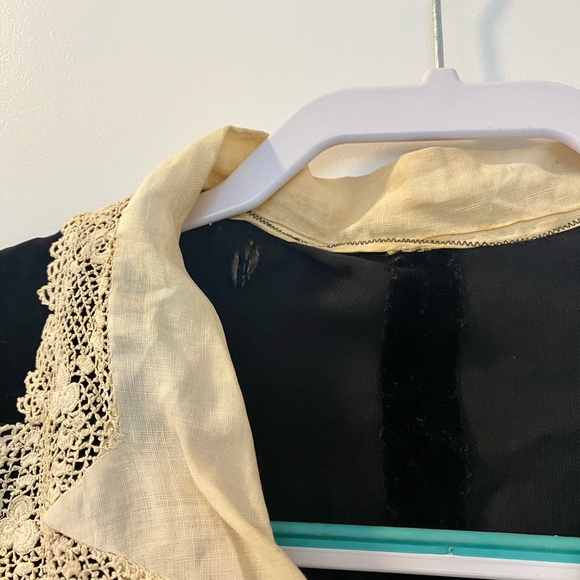 SOLD - 1940s Black Velvet Lace Trim Dress - Picture 6 of 6